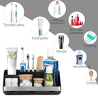 GFWARE Black Toothbrush Holder - 7 Slots Bathroom Organizer Countertop with Drainage Matte Black Electric Toothbrush and Toothpaste Holder for Bathroom Accessories Sink Storage