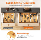 Lifewit Utensil Organizer for Kitchen Drawer, Expandable Cooking Utensil Tray, Cutlery Silverware Flatware Holder, Wood Adjustable Spatula Tools Storage Divider, 15.6-28 x 18.5, Natural