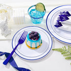 WELLIFE 350 Pcs Blue Plastic Plates for 50 Guests - Plastic Dinnerware Set,Party Supplies Includes 100 blue plates,150 Silverware,50 Napkins,50 Cups,Blue and White Plates