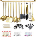 Gold Cooking Utensils Set, Kyraton Stainless Steel 37 Pieces Kitchen Utensils Set with Titanium Gold Plating, Kitchen Gadgets Tool Set with Utensils Racks Heat Resistant Dishwasher Safe