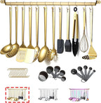 Gold Cooking Utensils Set, Kyraton Stainless Steel 37 Pieces Kitchen Utensils Set with Titanium Gold Plating, Kitchen Gadgets Tool Set with Utensils Racks Heat Resistant Dishwasher Safe