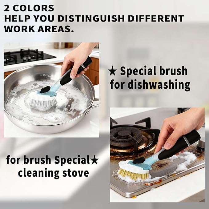 Dish Brush Refill Head for OXO Soap Dispensing Dish Brush, Dishwashing Brush Head Replacement, 3 Pack Khaki+ 3 Pack White