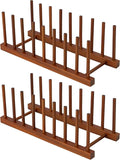 HBlife 2pcs Teak Dish Drying Rack Plates Holder Stand Kitchen Storage Cabinet Organizer for Dish/Plate/Bowl/Cup/Pot Lid/Cutting Board (8 Slots)
