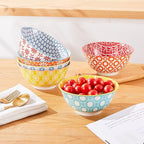 AntoKueh 23 OZ Colorful Large Ceramic Bowl Set of 6 6 inch Deep Porcelain Cereal Bowls for Salad, Soup, Snack and Rice，Dishwasher/Microwave safe