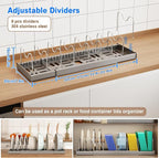 Pots and Pans Organizer Under Cabinet, 22" Expandable Food Storage Container Lid Organizers with 9 Adjustable Dividers Pot and Pan Lid Holders Rack Inside Cabinet/Countertop(1 Pack, Gray)