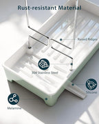 Minimalist Sink Caddy, Rustproof Sponge Holder for Kitchen Sink with 304 Stainless-Steel Brush Holder, Countertop Rack Organizer with Raised Ridges & Silicone Drain Tube (Mint Green, Large)
