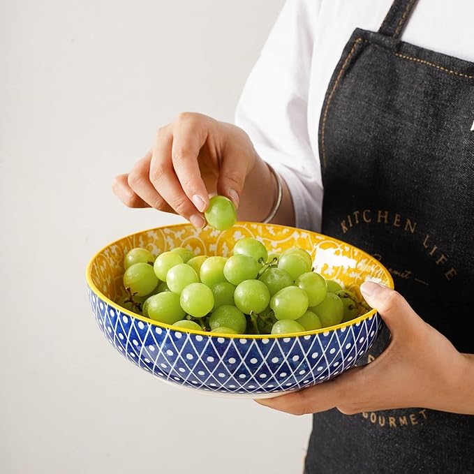 Selamica Ceramic 50 Ounce Pasta Bowls Set of 4, 8.6 Inch Large Salad Bowls, Wide and Shallow Porcelain Soup Bowls, Stackable Serving Bowls, Microwave Dishwasher Safe, Assorted Colors