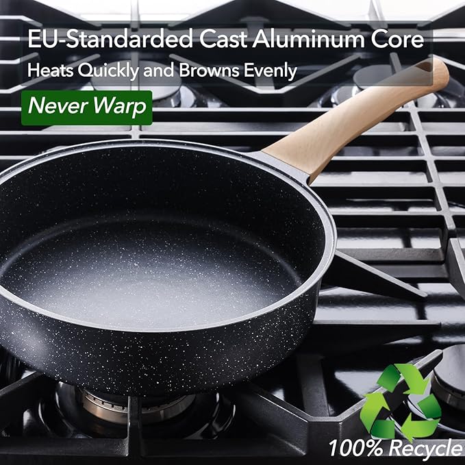 Nonstick Deep Frying Pan with Lid, 3.5 QT Swiss Granite Coating Sauté Pan, 10 Inch Healthy Non Stick Skillet Cooking Pan with Stay Cool Handles, PFOA Free, Induction Ready.