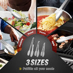 Walfos Stainless Steel Kitchen Tongs for Cooking- 7 ，9 and 12 Inch, Food Grade Metal Tongs for Cooking, BBQ, Set of 3 Heavy Duty Locking Cooking Tongs Non-Slip Grip