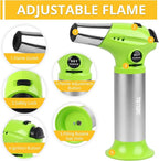 TBTEEK Butane Torch T901, Kitchen Torch Cooking Torch with Safety Lock & Adjustable Flame for Cooking, BBQ, Baking, Brulee, Creme, DIY Soldering(Butane Not Included), Green