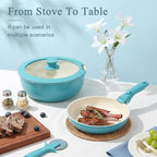 GIPP 11pcs Pots and Pans Set Non Stick, Nonstick Cookware Set Detachable Handle, Ceramic Pots for Cooking Non Stick with Removable Handle, RV Cookware Set for All Stoves, Light Blue Gradient