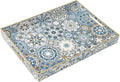Large Serving Tray with Handles,Rectangle Plastic Serving Tray,Bohemian Blue Ottoman Trays Coffee Table Trays for Living Room,Decorative Tray for Coffee Table 16" x 12"