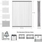 Tomorotec Roll Up Dish Drying Rack Over The Sink Grey Large Dish Drying Rack Rolling Foldable Collapsible SUS304 Stainless Steel Multipurpose Dish Drainer for Kitchen Counter (21”x15.7”)