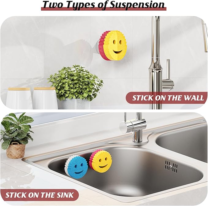 Kontoyo Sponge Holder for Kitchen Sink,Sink Caddy Organizer with Suction Cup Installation for Kitchen/Bathroom, Self Draining,Sponge Caddy for Holding Smiley Sponges-White