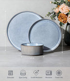 GBHOME 12-Piece Stoneware Dinnerware Set for 4 – Ribbed Ceramic Plates and Bowls, Scratch-Resistant, Microwave & Dishwasher Safe, Reactive Glaze, Deep Tidal Blue