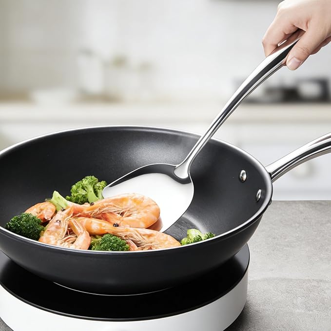 18/10 Stainless Steel Cooking Utensils Set, 11 PCS Long Large Metal Cooking Utensil Tools Set, Mirror Polished Kitchen Gadget Cookware and Kitchen Tool Set, Dishwasher Safe