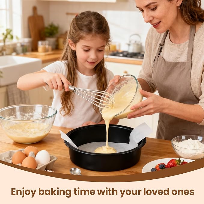 9 Inch Cake Pan Set of 2 - Nonstick Carbon Steel Round Cake Baking Pans with 80 PCS Parchment Paper, Dishwasher Safe, Durable for Large Layer Cakes, Birthday & Christmas Baking