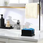 Luxspire Kitchen Sponge Holder for Sink, Dish Sponge Holder with 2 Compartments, Sponge Caddy for Kitchen Sink Counter, Sponge Holder with Drain Tray, Matte Black