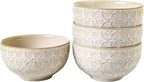26 Oz Cereal Bowls Set of 4, 6 inch Ceramic Soup Bowl for Kitchen, Porcelain Embossed Serving Bowls for Salad, Pho, Breakfast, Ramen, Rice, Dishwasher Microwave Safe, Housewarming Gift