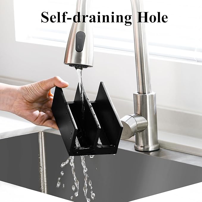 Luxspire Kitchen Sponge Holder for Sink, Dish Sponge Holder with 2 Compartments, Sponge Caddy for Kitchen Sink Counter, Sponge Holder with Drain Tray, Matte Black