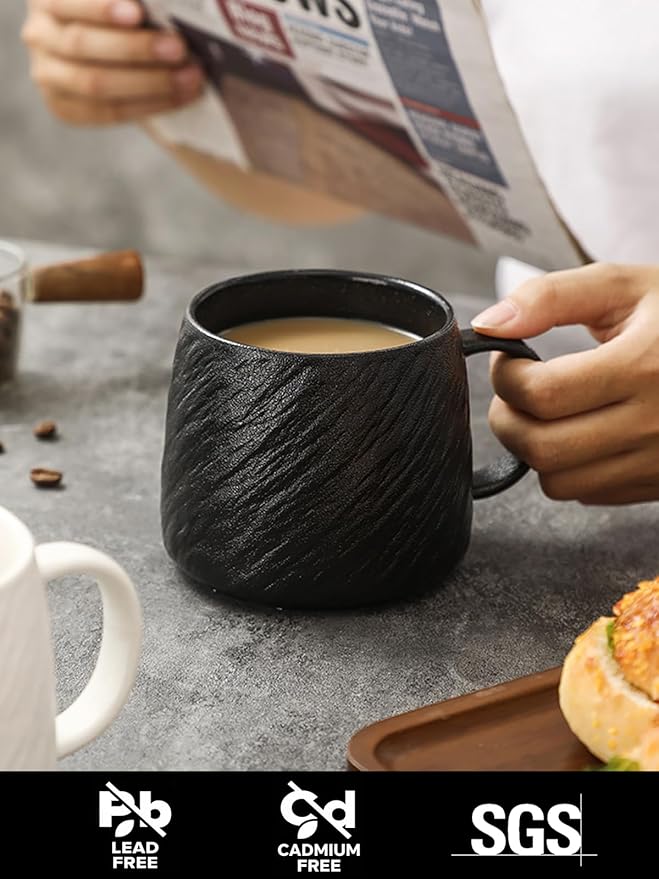 Ceramic Rock-Textured Coffee Mugs Gift Set, 17 oz Mug Set of 6, Large Capacity Coffee Cup Set Tea Cup tazas para café Big Stoneware Mug for Latte, Hot Chocolate, Cocoa, Cappuccino