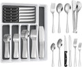 65PCS Silverware Set for 10 with Flatware Drawer Organizer, Stainless Steel Cutlery Set with Steak Knives, Include Spoons and Forks Set & Serving Utensils, Dishwasher Safe, Silver