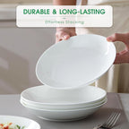 Bone China Pasta Bowls Set of 4, 23.5oz Soup Bowls White Salad Bowl, 8 inch Pasta Bowls Lightweight Wide Shallow Kitchen Plates for Serving Dinner - Microwave Dishwasher Safe, Kitchen Gifts
