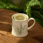 Artisanal Handcrafted Ceramic Mug with Sage Botanical Design - 10oz Off-White Stoneware Coffee Cup, Elegant Purple Sage Pattern, Dishwasher Safe, Comfort Grip Handle for Daily Use-2pack