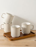 Coffee Mugs Set of 4, Ceramic Ribbed Coffee Mug, Tea Coffee Cups Set with Handle, Porcelain Mug for Americano, Latte, Cappuccino, Hot Chocolate, Glazed White