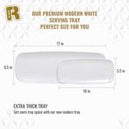 4 Pack Plastic Serving Trays for Party - White Serving Tray 10 by 5.5 in - Heavy Duty Dessert Trays for Food - Rectangular Party Serving Trays - Premium Party Trays - White Platters