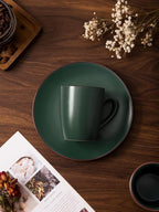 famiware Venus Coffee Mugs for 4, 12 oz Mug Set, Dringking Cup with Handle for Coffee, Tea, Cocoa, Milk, Dark Green