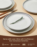 Pokini 24 Piece Stoneware Dinnerware Set for 8, Moonstone White Plates and Bowls Set, Reactive Glaze Ceramic Dish Set, Durable & Chip Resistant, Modern Rustic Look, Microwave & Dishwasher Safe