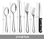 Teivio 24 Piece Silverware Set, Flatware Utensils Set Mirror Polished, Dishwasher Safe Service for 4, Include Knife/Fork/Spoon/Steak Knife/Wire Mesh Steel Cutlery Holder Storage Trays (Black Tray)