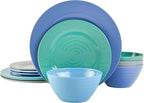 Gibson Home Brist Melamine Plastic Dinnerware Set, Service for Four (12pcs), Blue