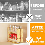 SpaceAid Bamboo Pull Out Spice Rack Organizer for Cabinet, Heavy Duty Slide Out Seasoning Kitchen Pantry Sliding Vertical Organization, 5.1" Wide, 2 Drawers(2" Wide), 2-Tier, Natural