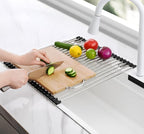 Tomorotec 17.7" x 15.5" Roll Up Dish Drying Rack Over Sink Drying Rack Sink Cover Kitchen Sink Accessories Gadget Multipurpose Organizer Foldable Stainless Steel Drainer