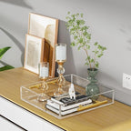 NIUBEE Clear Serving Tray 12x12 Inches -Spill Proof- Acrylic Decorative Tray Organiser for Ottoman Coffee Table Countertop with Round Handles