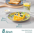 vancasso Salad Plates Set of 6-8.5 Inch Ceramic Dessert Plate, Small Dinner Plate Set, Microwave, Oven and Dishwasher Safe, Colorful Bohemian Style Dishes for Kitchen