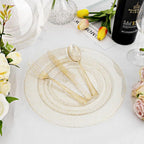 DaYammi 350Pcs Gold Glitter Dinnerware Set 50 Guest for Party Gold Plates Disposable - 50 Dinner Plate,50 Dessert Plate,50 Per Rolled Napkins with Gold Cutlery,50 Plastic Cups 9 OZ for Party Wedding
