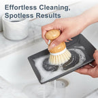 ONEMORE Bamboo Dish Brush with Ceramic Foaming Base, Kitchen Sink Scrub Brush Set with Spring and Mesh Insert, Wooden Handle Dishwashing Brush for Pots Pans Plates Bowls, Marble
