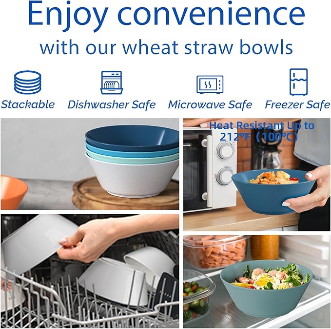 50 Oz Large Cereal Bowls, Unbreakable Wheat Straw Fiber Salad Bowl Sturdy and Stackable Salad Serving Bowls Set, BPA-Free Microwave/Dishwasher Safe, Lightweight for Oatmeal, Snacks , Oatmeal, Snacks
