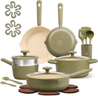 CAROTE 21pcs Cookware Set Nonstick Pots and Pans Set, Ceramic Cookware Set Induction Cookware, Non toxic Healthy Non Stick Kitchen Cooking Set, PFAS PTFE Free