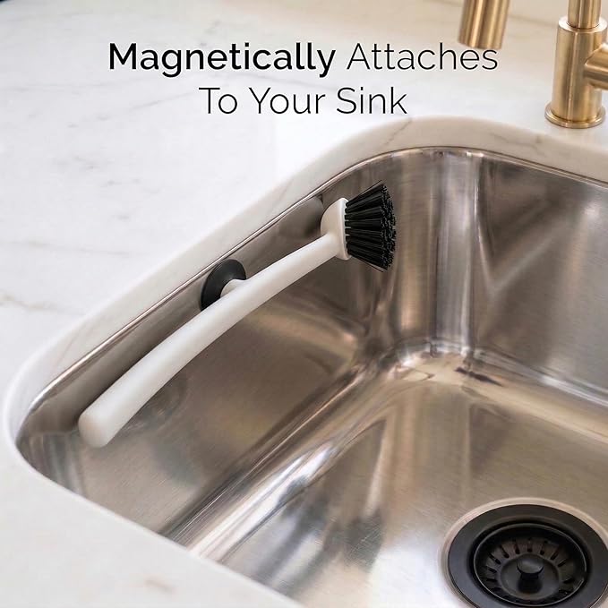 Earth & Mango Magnetic Dish Brush & Scraper, Snaps to Sink, Non-Scratch, Dishwasher Safe, Dish Scrubber – Warm Sand Beige