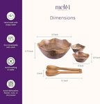 Melvvi Large Wooden Salad Bowl Set with 2 Serving Utensils and 2 Small Bowls | 12" and 6" Acacia Wood Bowls for Food | Mothers Day gift (Natural Set of 5)