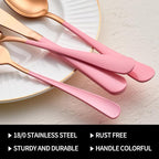 20-Pieces Rose Gold and Pink Silverware Sets for 4,Pink Handle Stainless Steel Cutlery Set, Include Forks Spoons and Knives Set, Dishwasher Safe Utensil Sets for Home Restaurant