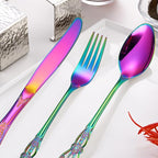 Retro Silverware Rainbow Set for 4 Stainless Steel Flatware 20 Pieces include Knives Spoons Forks With Vintage Relief Design Handle Durable Elegant Festival Parties Kitchen Utensils