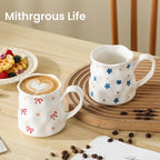 Ceramic Cute Coffee Mug,14 oz Pretty Mug,Unique Coffee Mug (Bows).Ceramic Mug For Women,Hand-Painted Coffee Cup