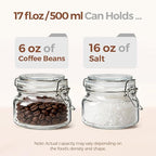 ComSaf 6 Pack 17 oz Airtight Glass Jars with Labels - Ideal for Storing Spices & Tea or Pickling Small Batches of Vegetables and Jams