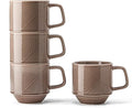 Stackable Coffee Mugs Set: 13 oz Ceramic Stacking Cups for Cappuccino Latte Tea - Microwave Safe Mug for Home & Office - 4 PCS, Grey