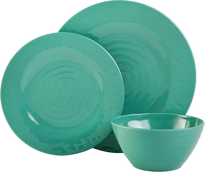 Gibson Home Brist Melamine Plastic Dinnerware Set, Service for Four (12pcs), Blue